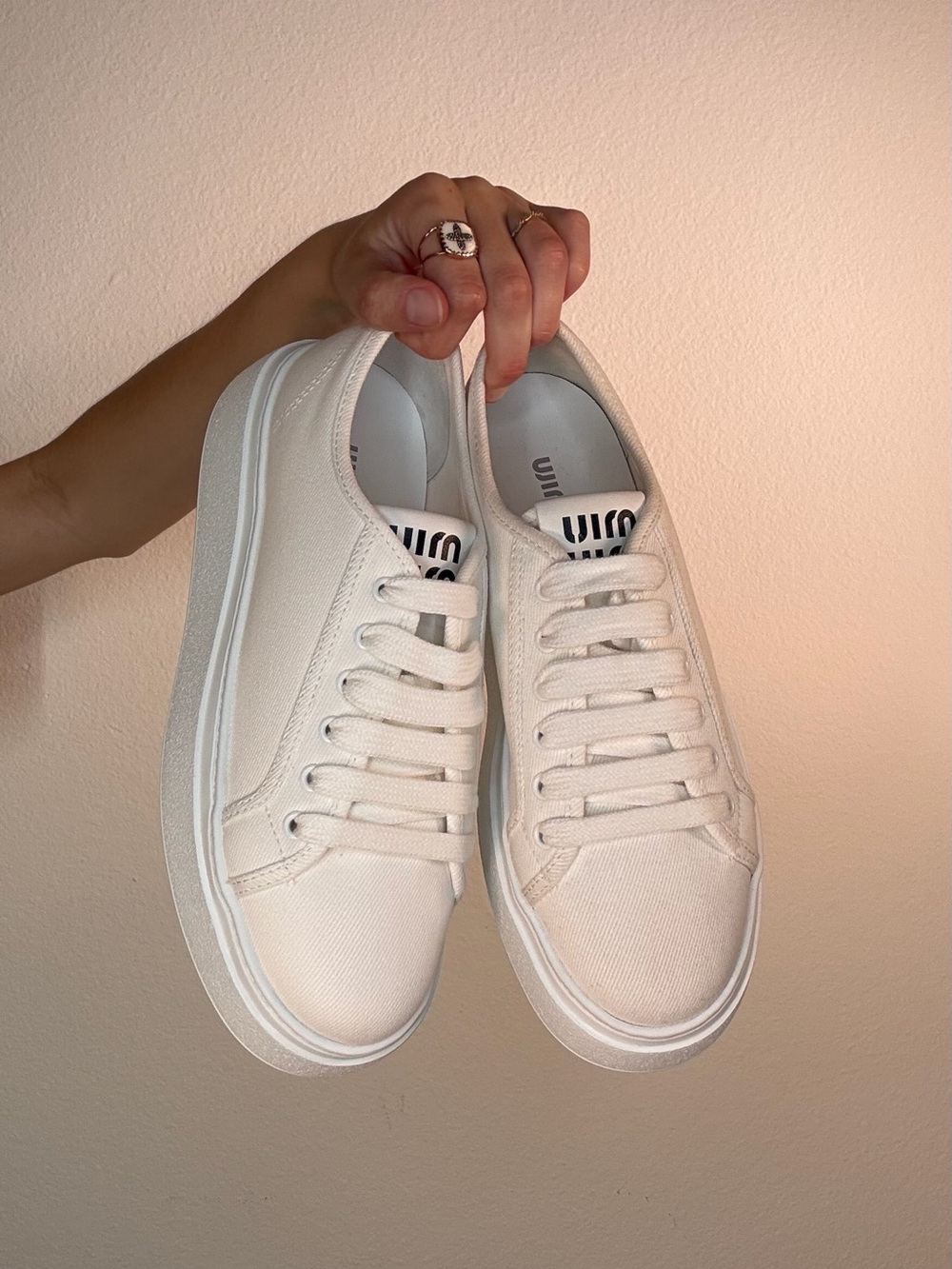 Miu Miu White Canvas Platform Sneakers